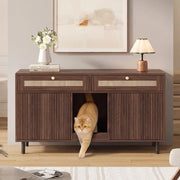 Mobile lettiera per gatti con doppie ante cassetto e tappetino raccogli lettiera per soggiorno noce 120 × 50 × 65 cm