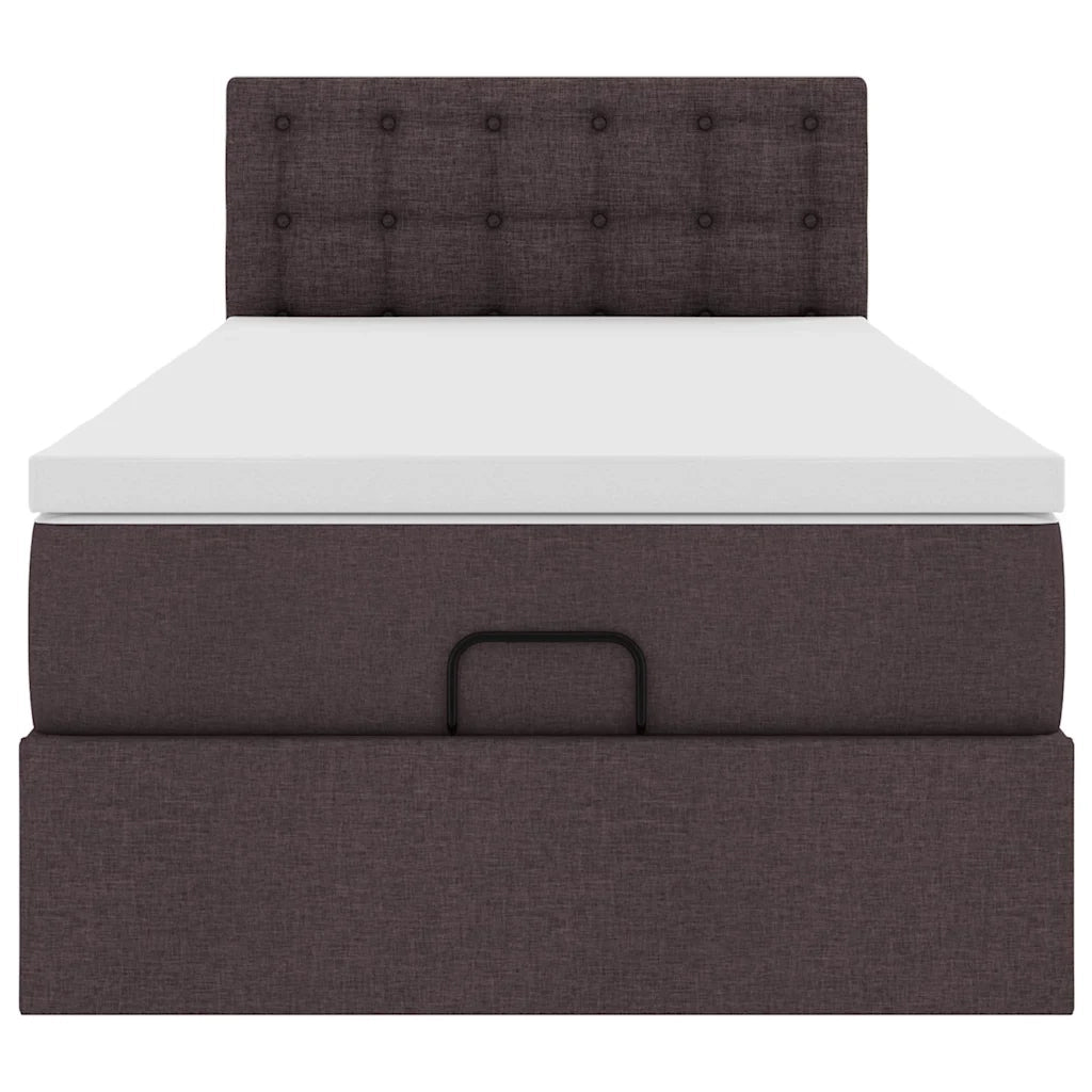 Pouf Letto con Materasso e LED Marrone Scuro 90x200 cm Tessuto 3312446