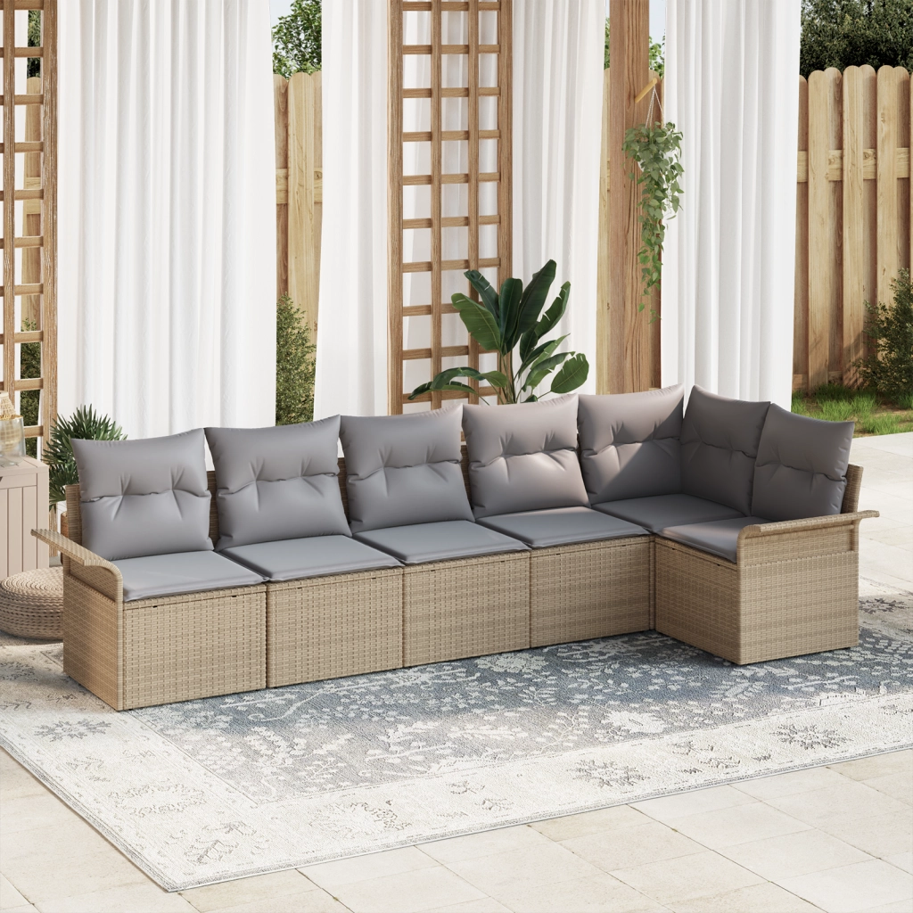 Set di divani da giardino 6 pezzi con cuscini Beige Polyrattan