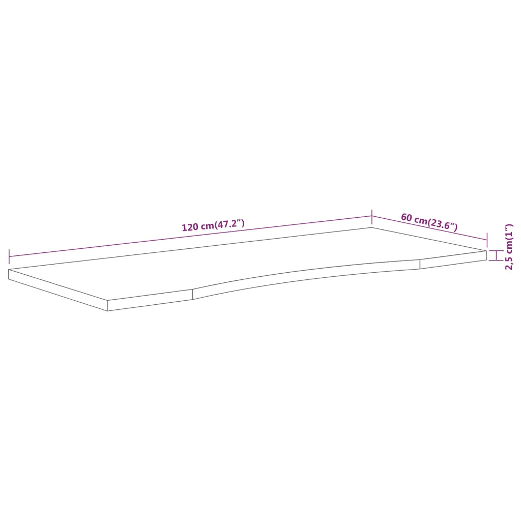 Piano Scrivania 120x60x2,5cm Rettangolare Legno Massello Acacia