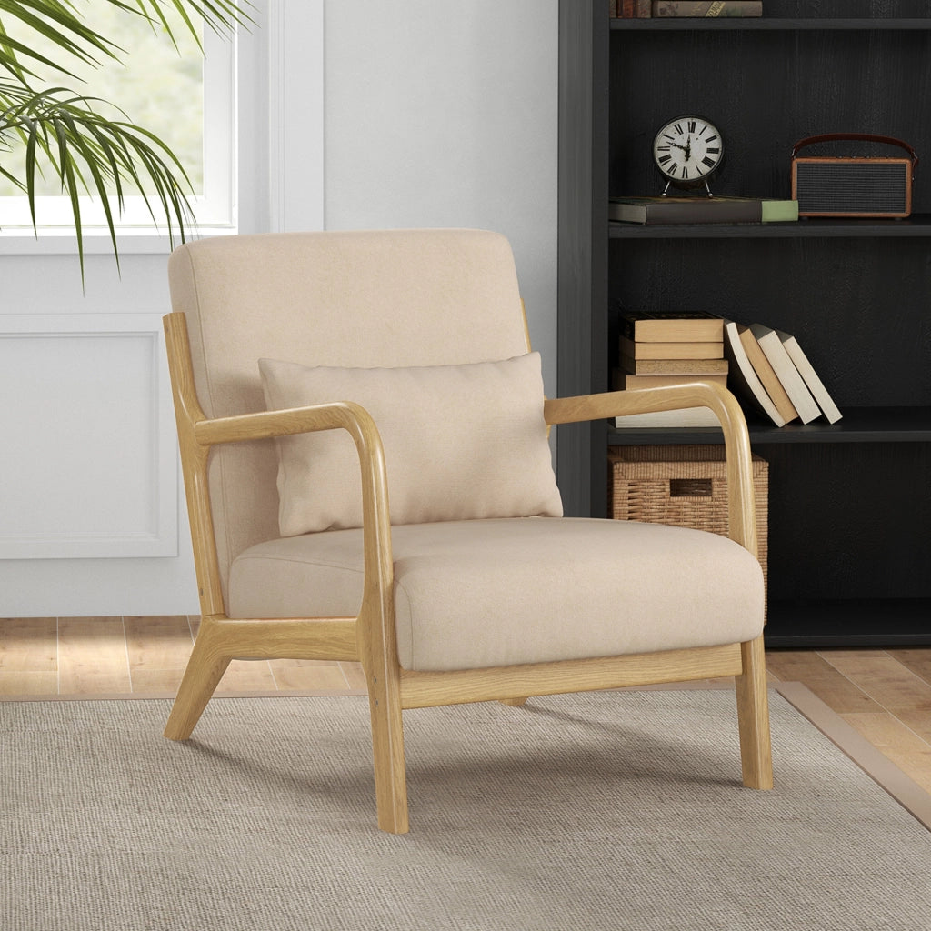 Poltrona relax ¨C Minimal ¨C velluto beige con struttura in legno