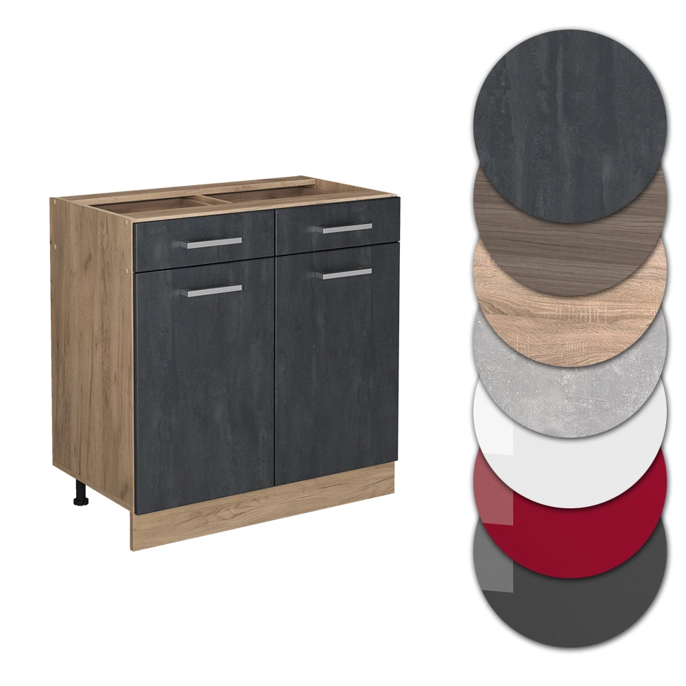 Mobiletto base per cucina R-Line Calce nera/Rovere dorato 80 cm senza piano di lavoro Vicco