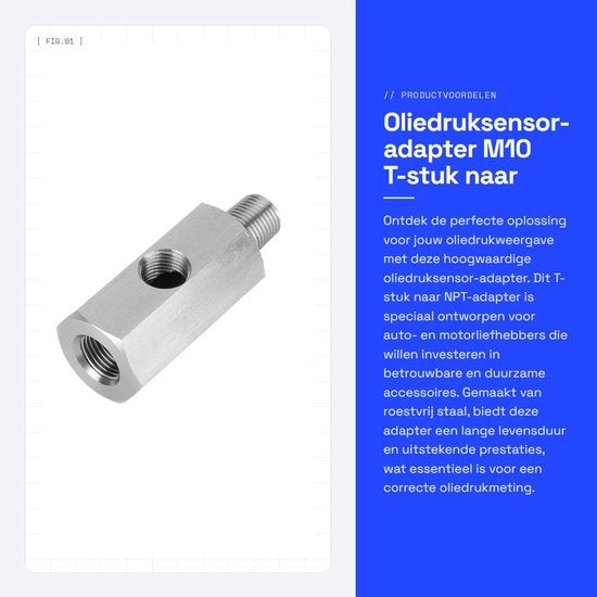 Adattatore per sensor di pressione oli - M10 - T- pezzo a NPT - in acciaio inossidabile - alimentato a corrente alternata - accessori per veicoli - adatto per motori