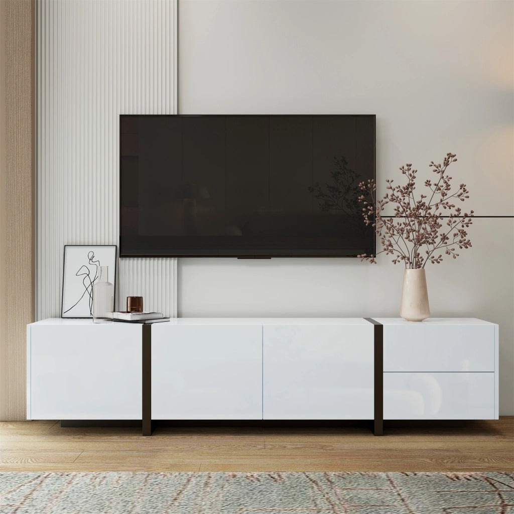 Mobile TV con 3 Ante 1 Cassetto e 1 Anta a Ribalta; Finitura Lucida; Soggiorno; 170 × 30 × 39 cm; Bianco