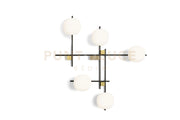 LINGOTTO APPLIQUE A PARETE 5 LUCI ARROTONDATA OPALINO STRUTTURA NERO PARTICOLARI ORO ATTACCO G9