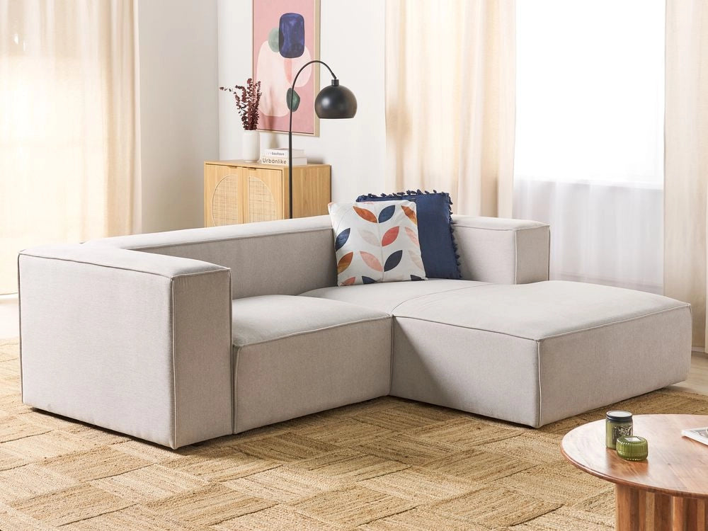 Divano angolare a 2 posti a sinistra in tessuto beige con braccioli imbottiti Stile minimalista
