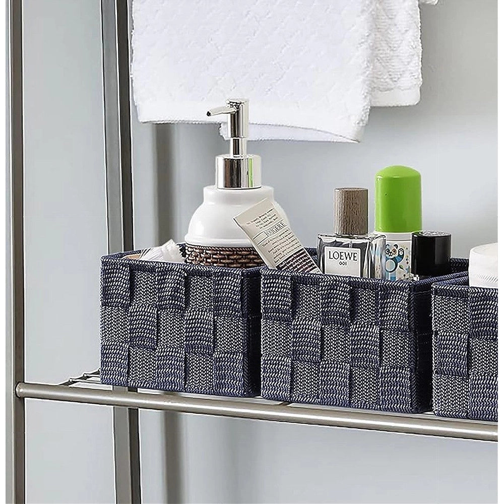 Trade Shop - Porta Oggetti Organizer Blu Per Bagno Camera Cucina In Tessuto 16x16x8.5cm 79004 -