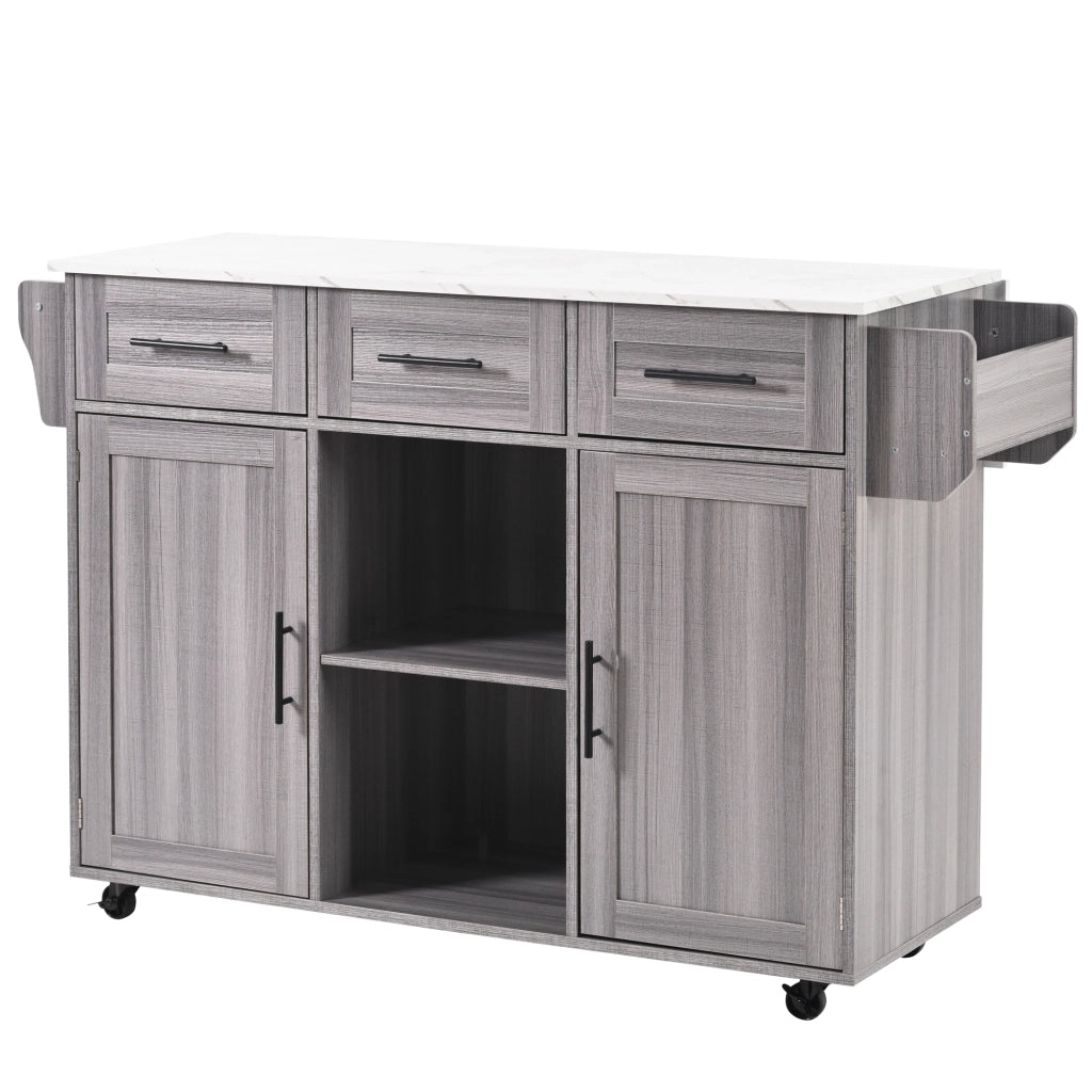 OKWISH Carrello da cucina con 3 cassetti e 3 ante, piano ribaltabile e portasalviette, MDF, 139 x 46 x 91.5 cm