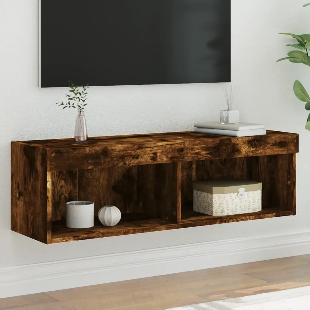 Mobile Porta TV con Luci LED Rovere Fumo 100x30x30 cm 837163