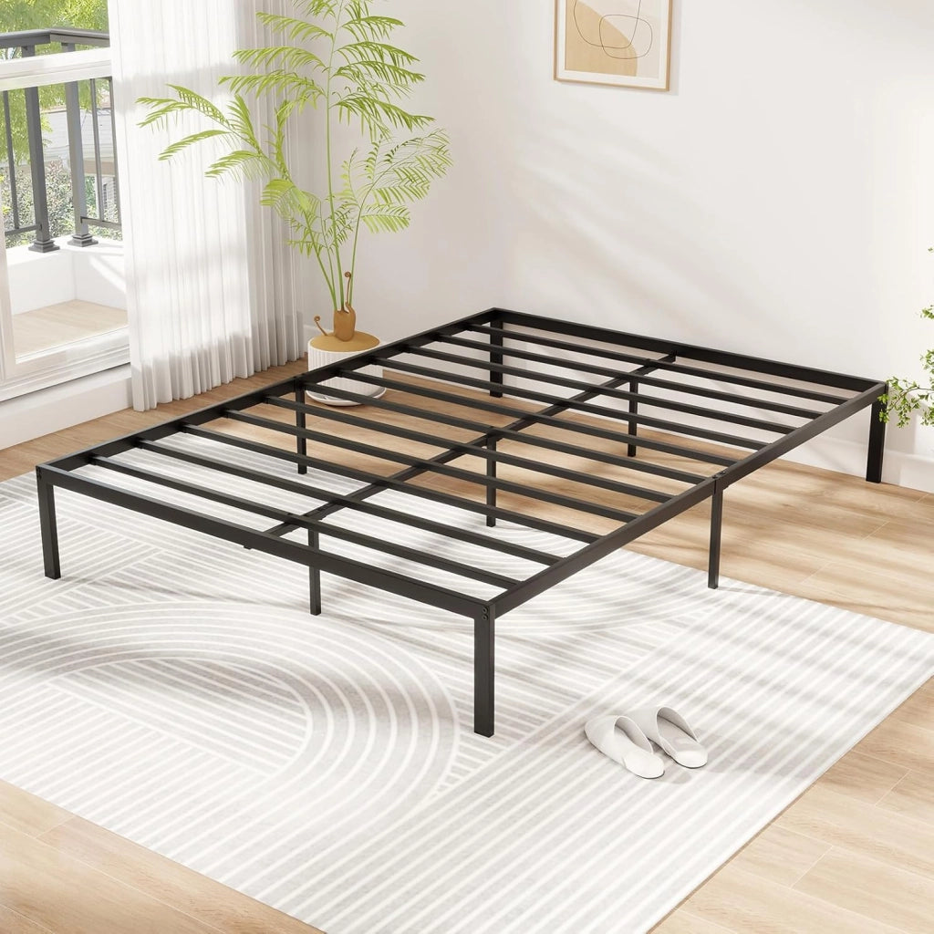 Telaio per letto 140 x 200 cm, letto piattaforma in metallo con rete a doghe e 9 gambe di supporto, spazio di archiviazione, montaggio facile, nero