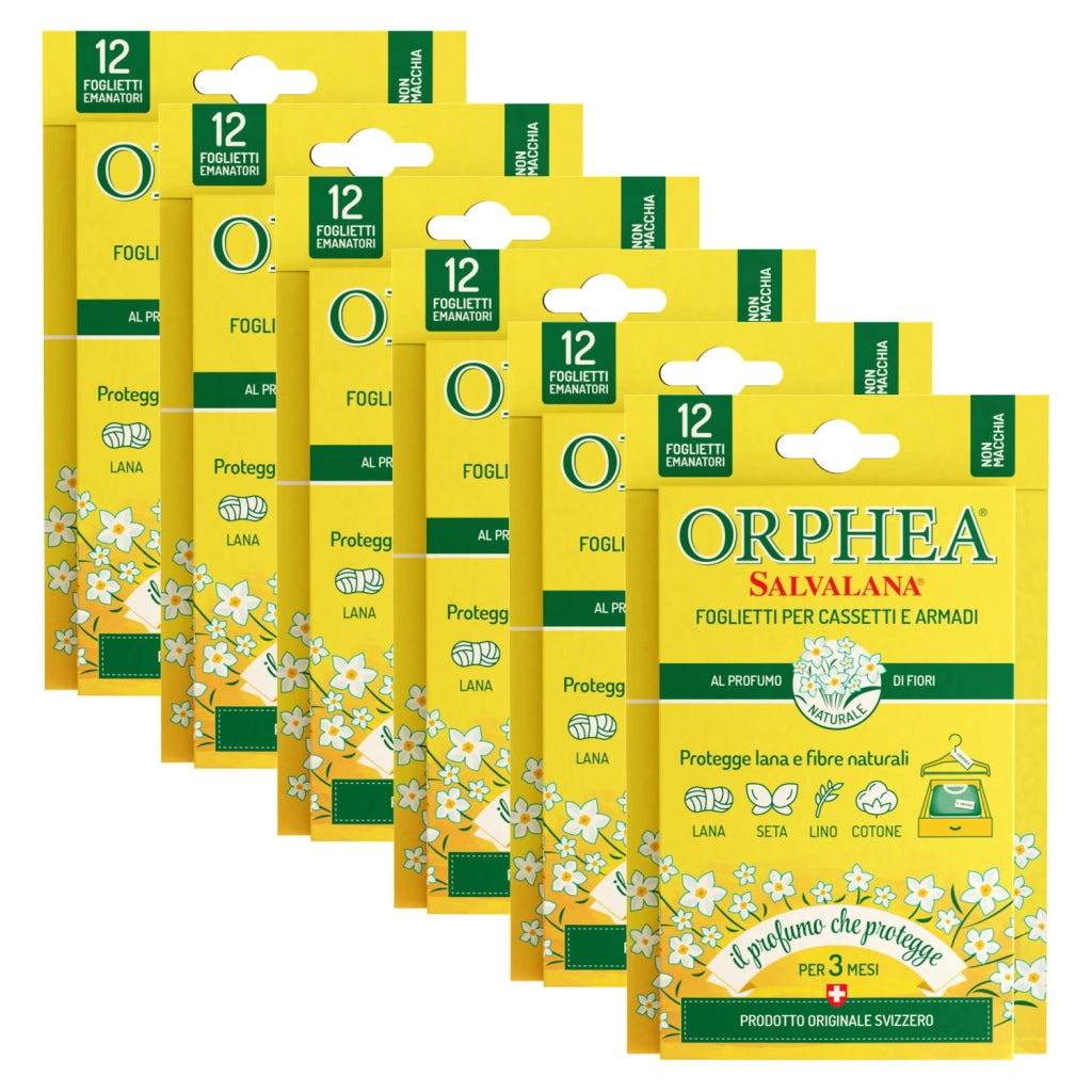 Orphea Salvalana Foglietti Cassetti e Armadi, Agisce per 12 Settimane, 6 x 12 Foglietti, Fiori