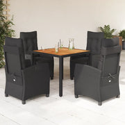 Set da Pranzo da Giardino 5 pz Nero con Cuscini in Polyrattan 3212907