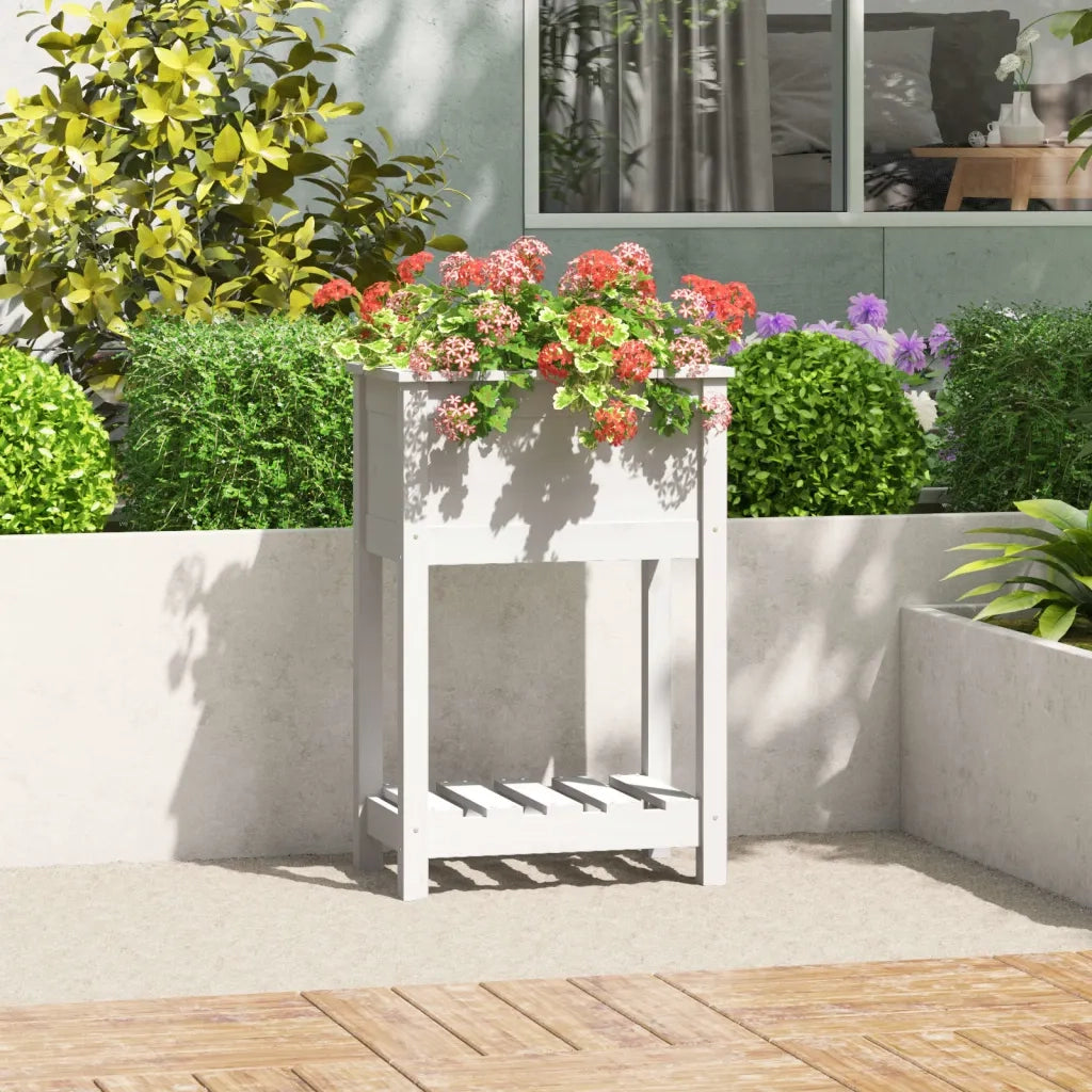Fioriera | Cassetta per fiori | Vaso con Mensola Bianca 54x34,5x81cm Legno Massello di Pino