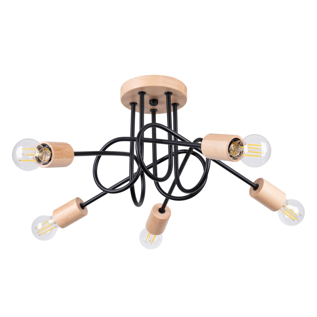 Lampadario soffitto loft BRAZZA Pure Lume nero legno 5xE27