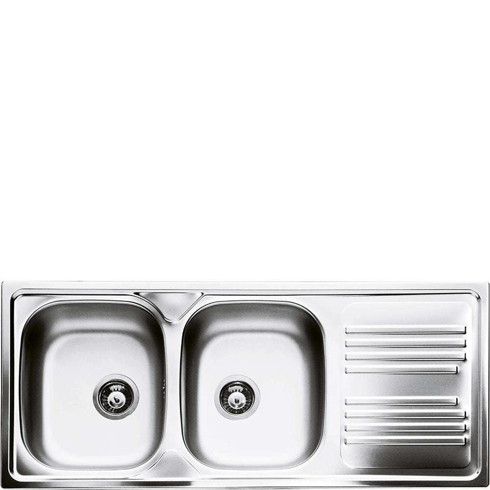 Smeg lavello inox due vasche gocciolatoio a destra lyp116d