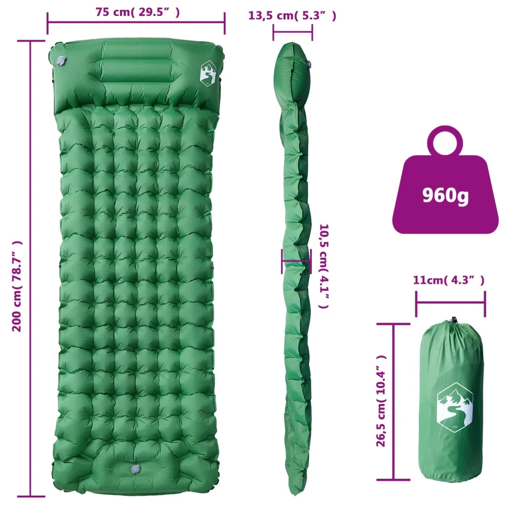 Materasso Campeggio Autogonfiabile con Cuscini 1 Persona Verde CFW1254688