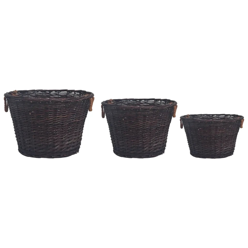 Set Cestini Portalegna Impilabili 3 pz-Cesta Legna da Ardere Marrone Scuro in Salice
