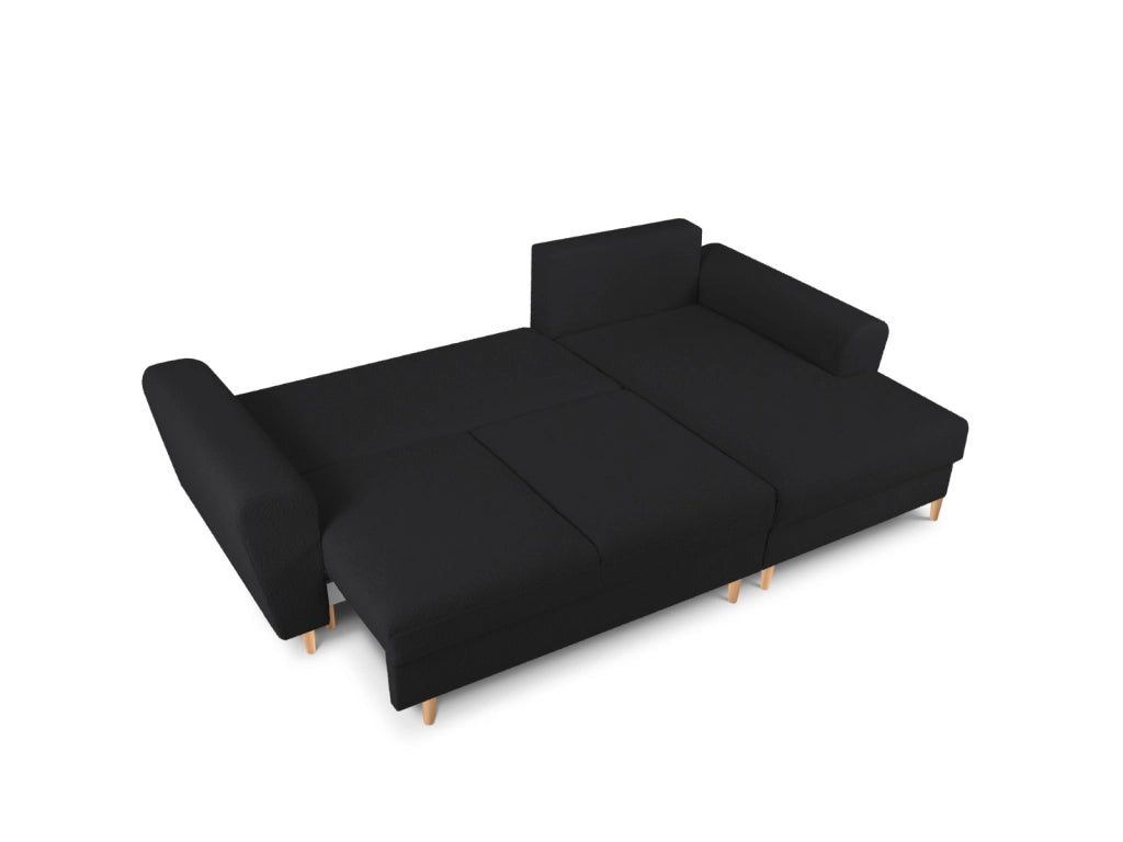 Cosmopolitan Design - Divano convertibile angolare destro con contenitore "Kyoto" 4 posti in bouclé nero 
