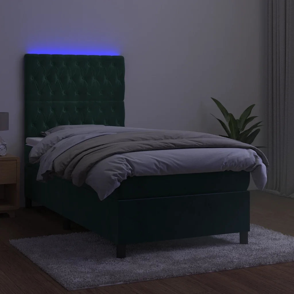 Letto a Molle con Materasso e LED Verde Scuro 80x200cm Velluto cod mxl 64057
