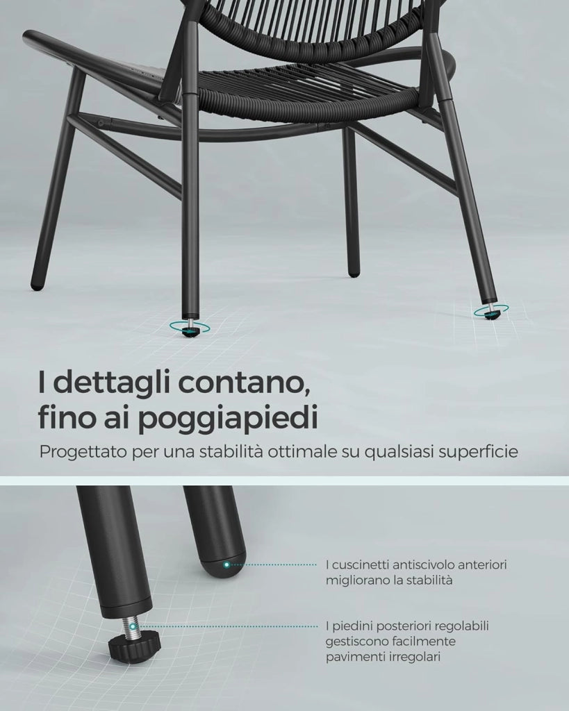 SONGMICS Set di 3 Mobili da Giardino Trattoria, Sedie Acapulco, Sedie da Esterno, Tavolino e 2 Sedie, Set di Mobili per Interni ed Esterni, Portico del Balcone, Nero Inchiostro GGF021B01