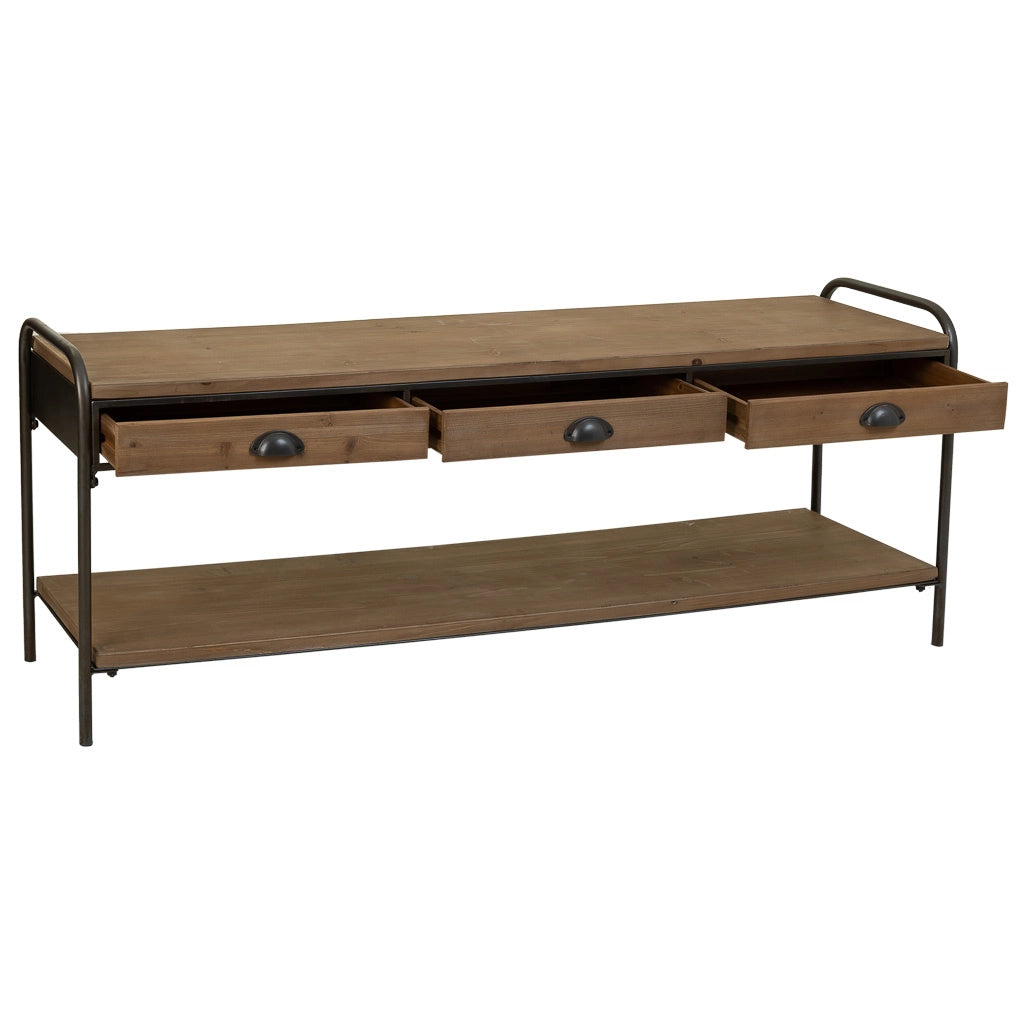 Credenza in legno e metallo marrone 149x38x58h cm