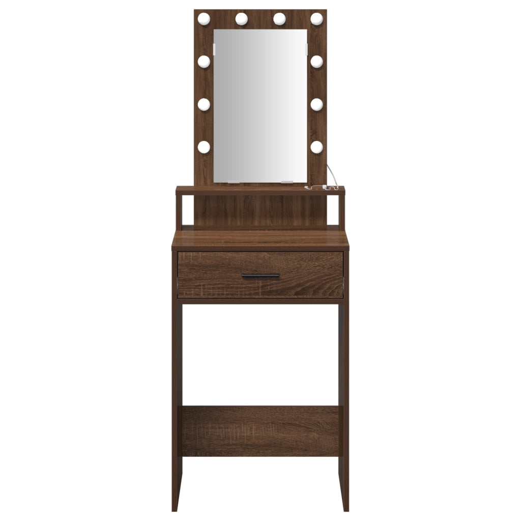 Tavolo da toeletta con luci LED Rovere marrone 50x41x140 cm