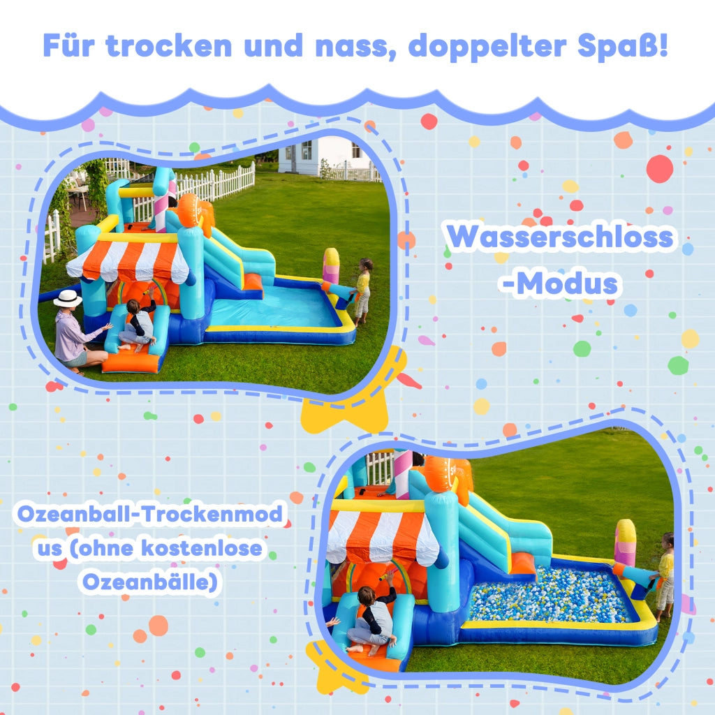Castello gonfiabile con doppio scivolo area giochi d'acqua trampolino in tessuto oxford blu per bambini con motore 450 W