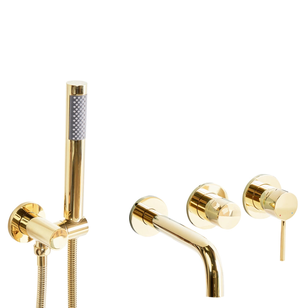 Set di miscelatori per vasca da bagno montati a muro, in ottone oro soffione doccia a bocca singola