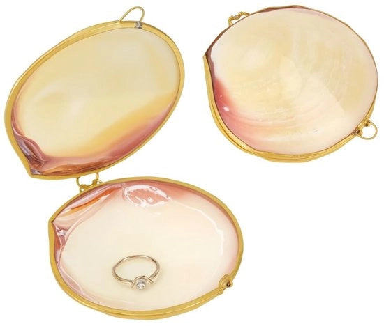 Organizzatore di gioielli a forma di conchiglia - 2,8 x 2,9 x 3,8 cm - Custodia decorativa con bordo dorato