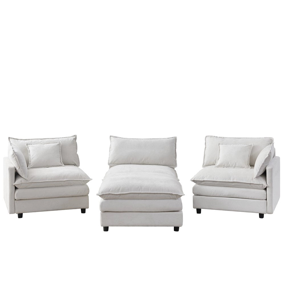 Divano Angolare Modulare 3 Posti con Chaise Longue e Poggiapiedi ¨C Xylo ¨C Tessuto Chenille