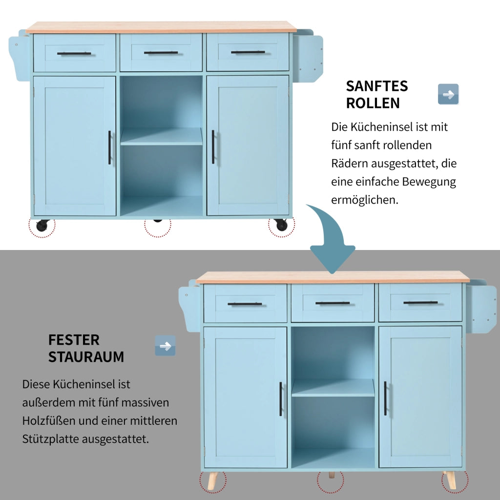 CARRELLO DA CUCINA con piano ribaltabile 139x46(71)x91,5 cm Blu MDF
