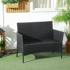 Divano da Giardino a 2 Posti con Cuscino e Braccioli 100x54x80cm in Rattan PE e Acciaio Nero