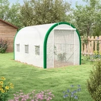 Serra Tunnel, Serra di Coltivazione, Porte a Zip, Finestre in Rete, Telaio in Metallo, 3,5 x 2 x 2 m, Bianco