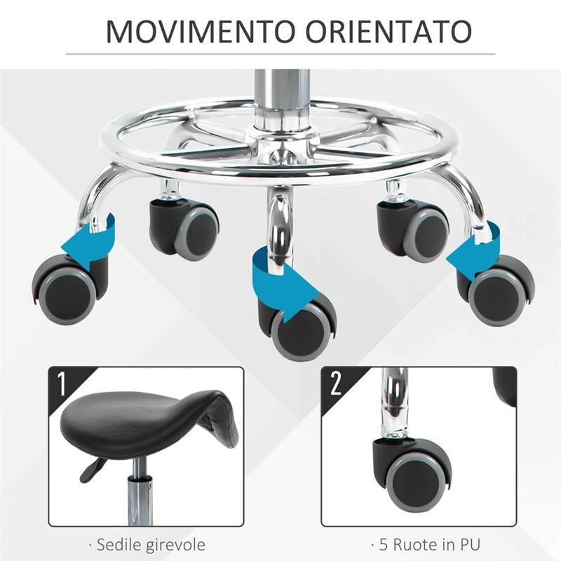 SGABELLO REGOLABILE IN ALTEZZA CON 5 RUOTE E SEDUTA ERGONOMICA IMBOTTITA