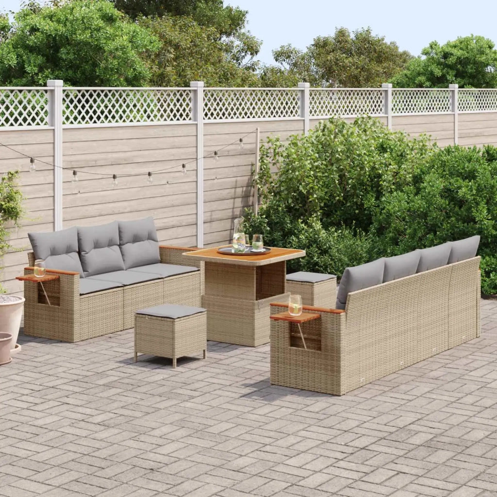 Set Divano da Giardino 10 pcs Beige polyrattan