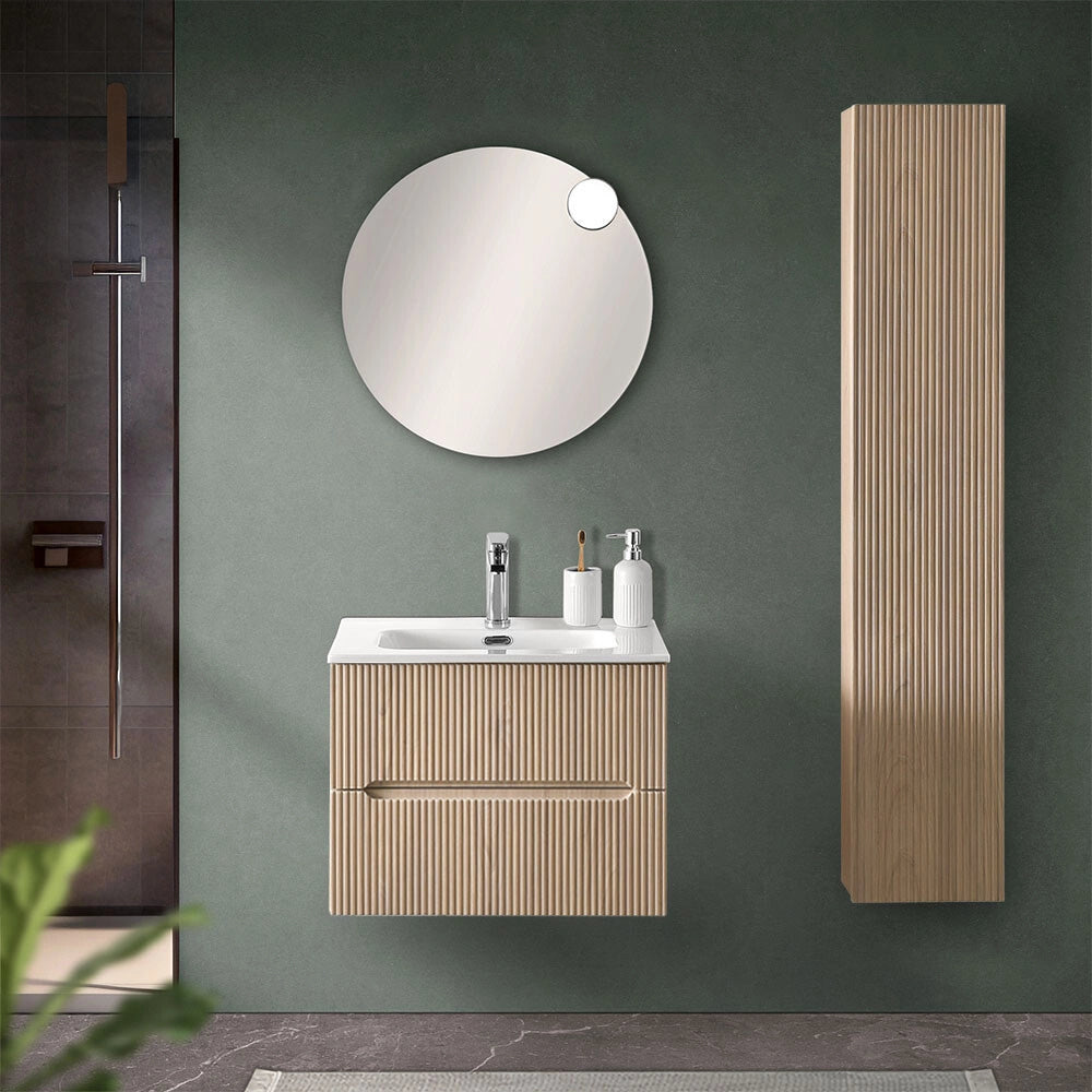 Mobiletto bagno sospeso cannettato 60 cm rovere chiaro Bali