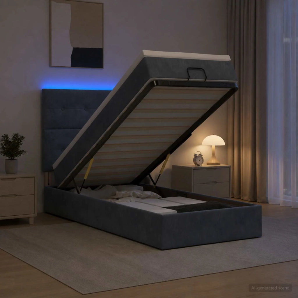 Letto Ottomano con Materasso e LED Grigio Scuro 90 x 200 cm 3458278