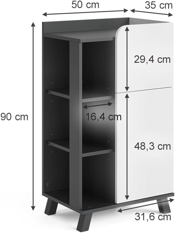 Mobile midi Karen, Antracite/bianco, 50 x 90 cm con anta e cassetto