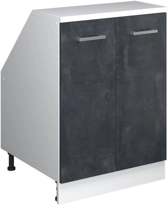 Mobile sottotetto Rion, Calcestruzzo nero, 60 x 81.6 cm con 2 porte, carcassa 60 cm profondità, adatto per il salvaspazio sotto tetti spioventi