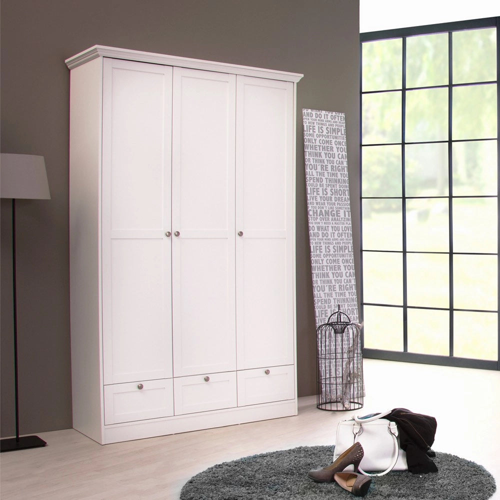 Armadio tre ante e tre cassetti Landwood18 colore bianco