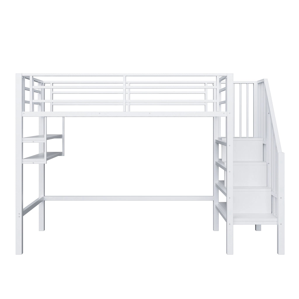 Letto a castello bianco in metallo con funzione di stoccaggio 90x200 cm