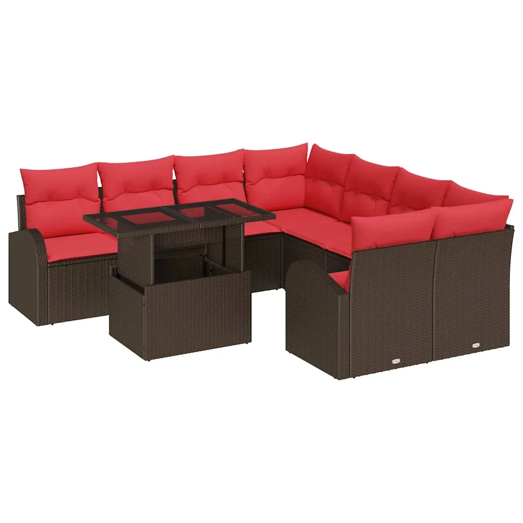 Set Divano da Giardino 9 pcs Marrone polyrattan