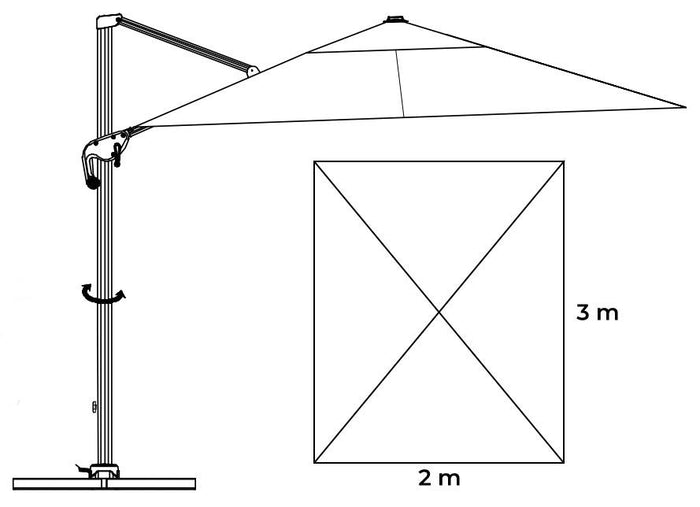 Ombrellone da Giardino Decentrato 3x2m in Alluminio e Poliestere Verso Ecrù