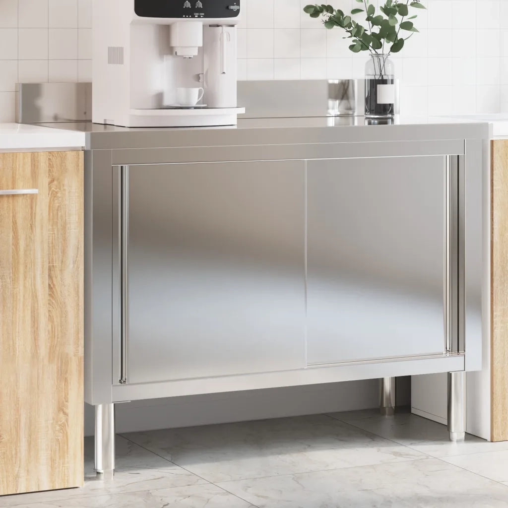 Tavolo da Lavoro per Cucina con Ante-Piano di Lavoro Cucina Scorrevoli in Acciaio Inox