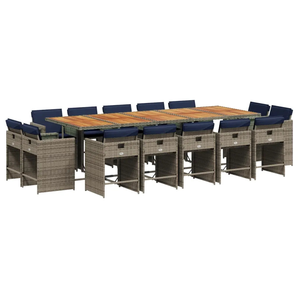Set da pranzo da giardino da 15 pz con Cuscini in Polyrattan Grigio 3278008