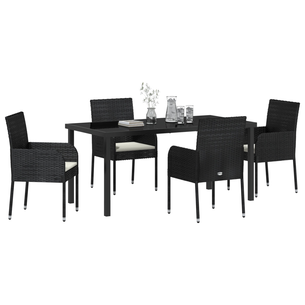 Set da Pranzo da Giardino 5 Pezzi con Cuscini Nero Polyrattan