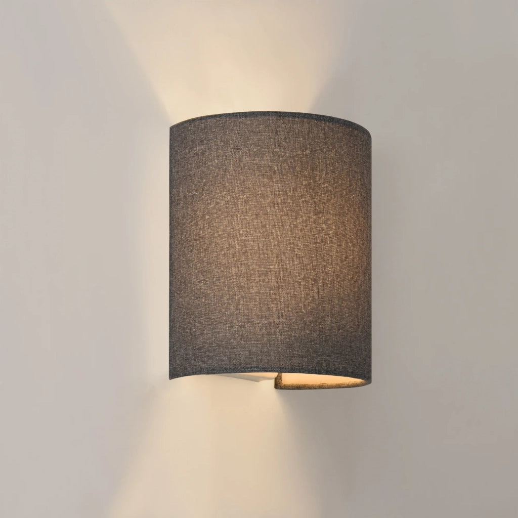 Lampada da parete semicircolare applique da interno attacco E27 paralume in lino 20 cm grigio 03_0002530