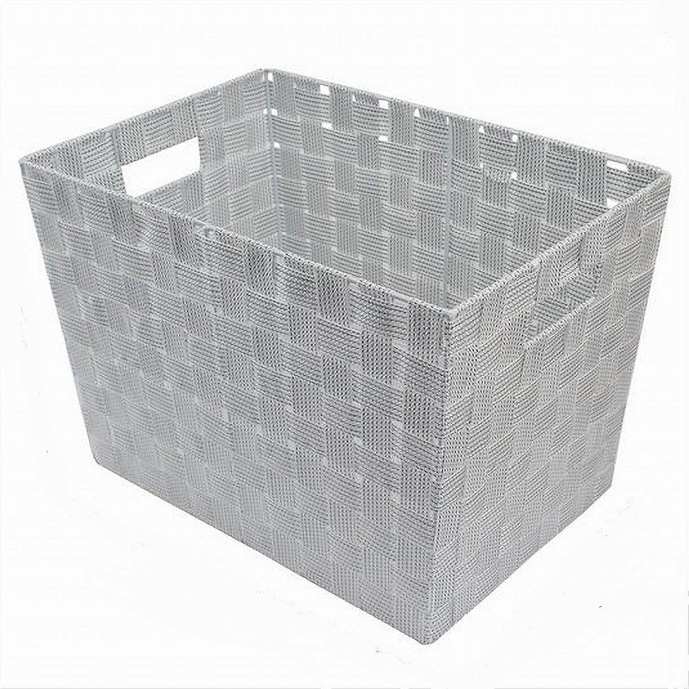 Trade Shop - Porta Oggetti Cesto Tessuto Intrecciato 38x26x25 Cm Maniglie Grigio Chiaro 79036 -