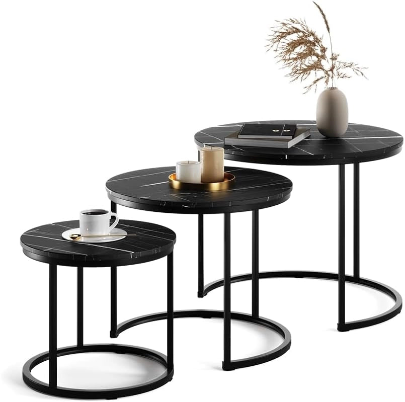 Set di tavolini da caffè Montreal, Marmo nero, 55 x 55 cm 3 parti