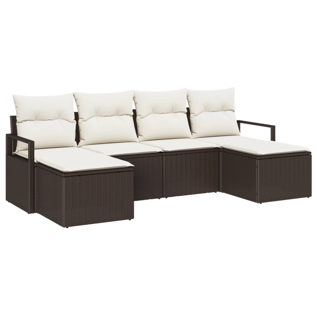 Set Divano da Giardino 6 Pezzi con Cuscini Marrone Polyrattan